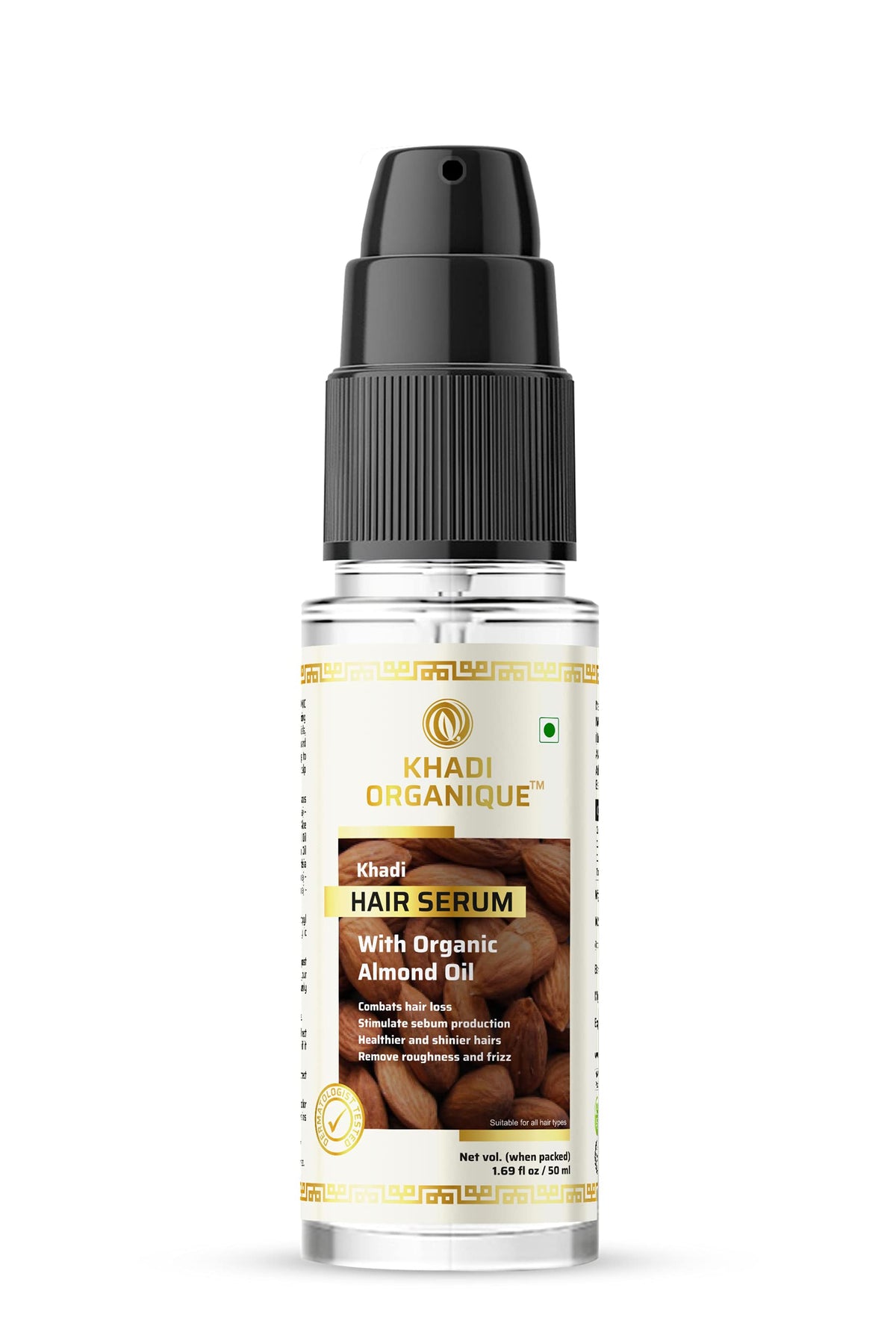 Khadi Organique Hair Serum with Arnica, Hibiscus, Grapeseed & Almond Oil | Adds Shine, Smoothness & Damage Protection | Paraben & Oil Free for Dry, Frizzy, Thin & Dull Hair | For Men & Women - 50ml