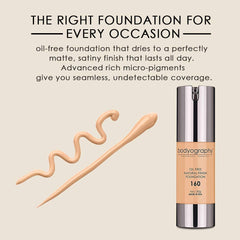 Bodyography Natural Finish Foundation Makeup (Medium #160) Oil-Free Anti-Aging Salon Natural Finish with Vitamin E, C, Antioxidants| Photo Control Technology | Vegan, Gluten-Free, Paraben-Free, 1 oz