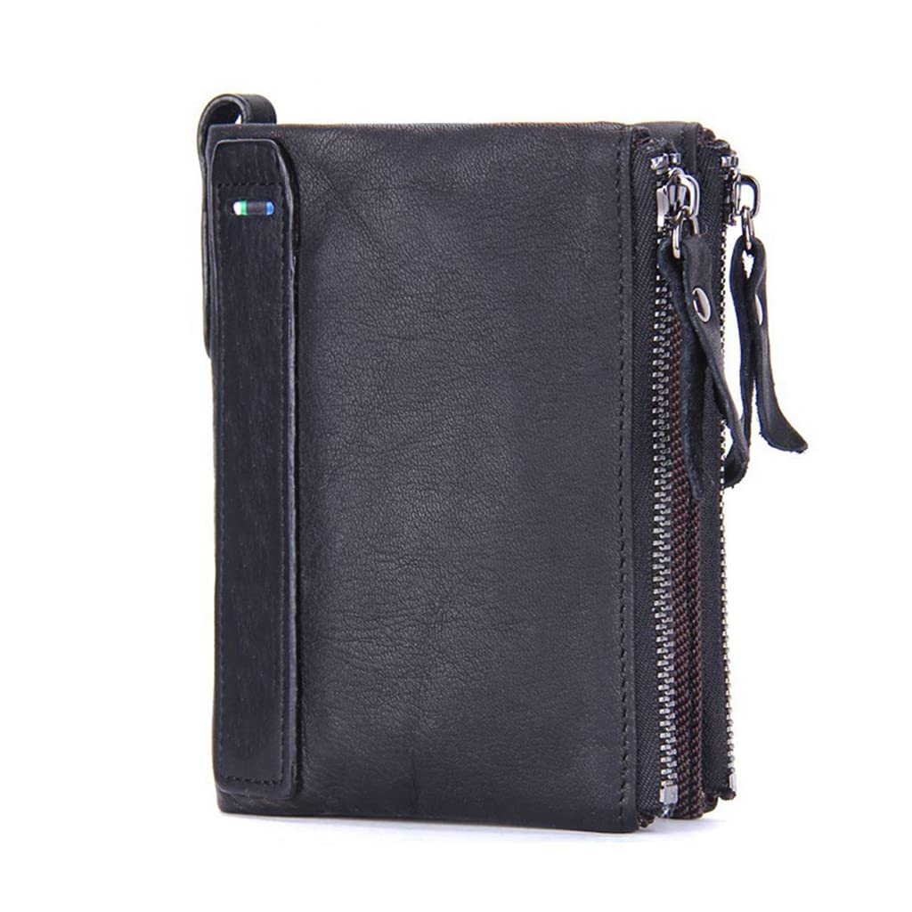 SLGOL Leather Wallet for Men, Bifold Wallet with Zipper Large Capacity Mens Wallet Vintage Wallet for Father Husband Son Gifts (Black)