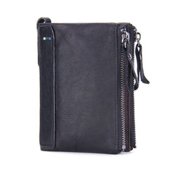 SLGOL Leather Wallet for Men, Bifold Wallet with Zipper Large Capacity Mens Wallet Vintage Wallet for Father Husband Son Gifts (Black)