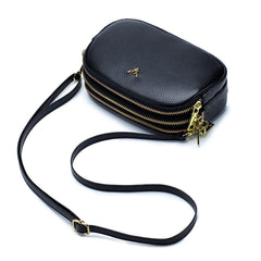 Small Crossbody Bags Genuine Leather Shoulder Handbags Trendy Design Cellphone Purses for Women and Girls - Black