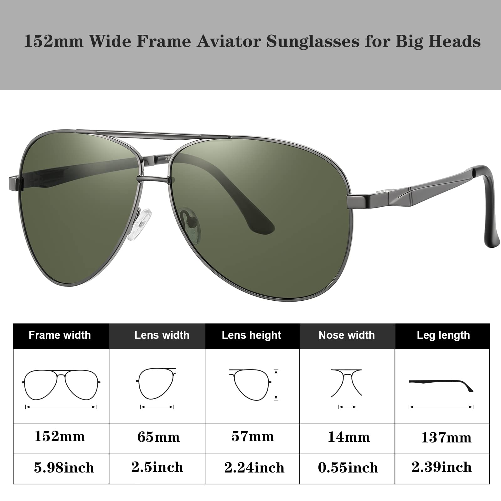 RCXKOOM Big XL Wide Frame Extra Large Polarized Aviator Sunglasses for Big Heads Men Oversized Military Pilot Glasses