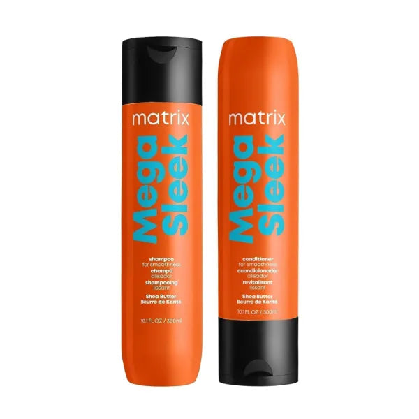 Matrix Mega Sleek Shampoo & Conditioner Set – Anti-Frizz Smoothing Care for Dry, Damaged & Frizzy Hair with Shea Butter (Vegan)