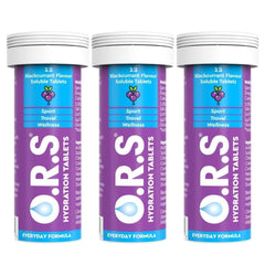 O.R.S Hydration Tablets with Electrolytes, Vegan, Gluten And Lactose Free Formula – Soluble Hydration Tablets with Natural Blackcurrant Flavour, 36 Tablets (Pack of 3 x 12)