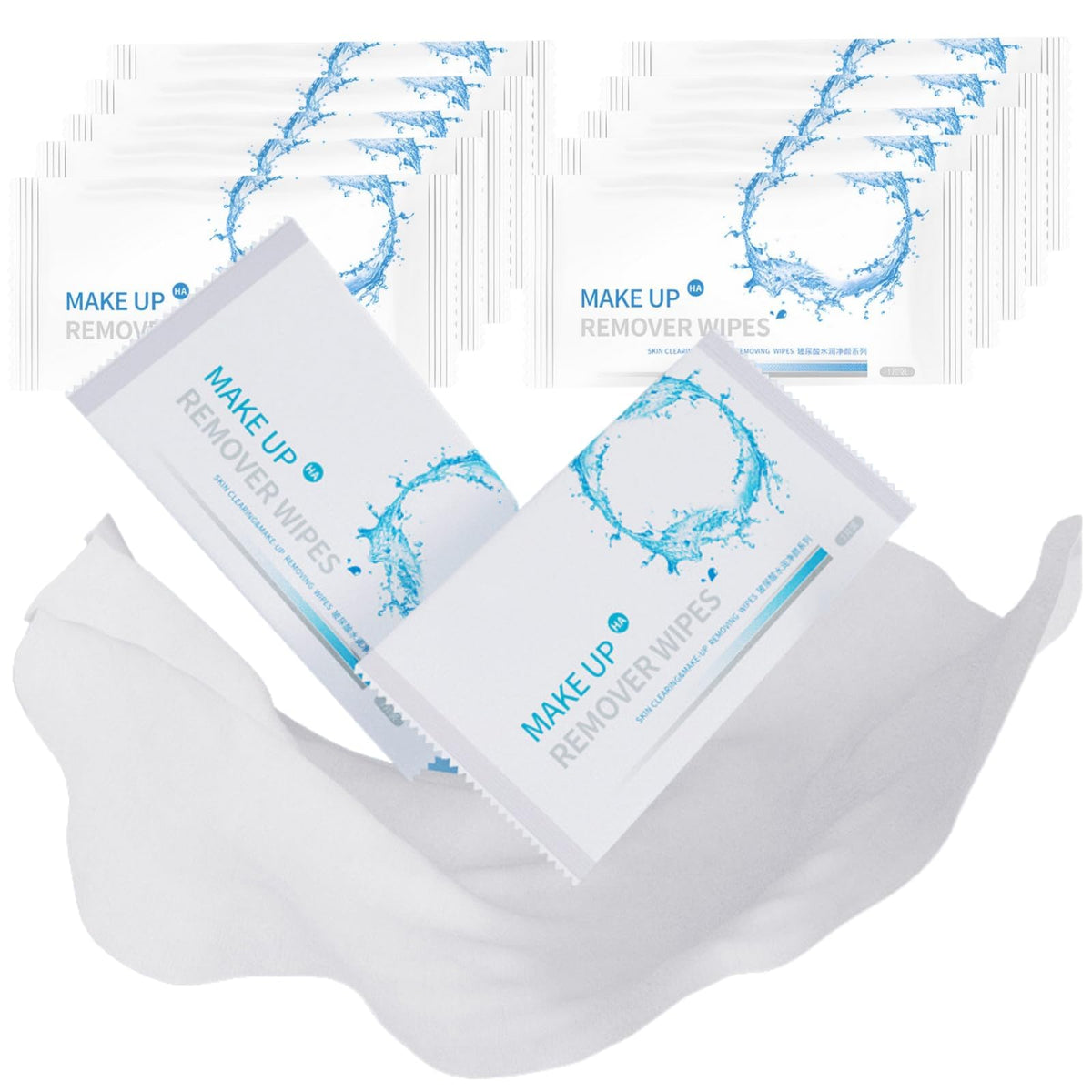 50Pcs Make Up Wipes, Disposable Hyaluronic acidEssence Makeup Remover Wet Wipes, 100% Plant-Based, Bio-Degradable, Gentle on Dry Skin, Leaves Face Fresh & Clean