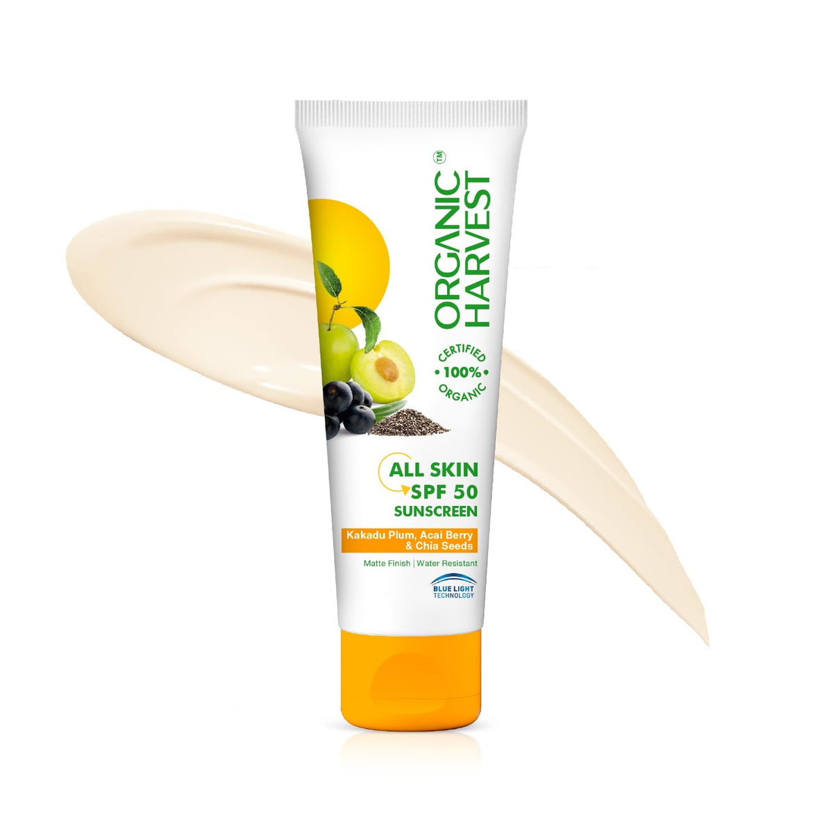 Organic Harvest All Skin Sunscreen SPF 50 PA+++ | Certified Organic | Hybrid Sunscreen | Vitamin C | For Dry & Oily Skin | Broad Spectrum UVA-UVB & Blue Light Protection | Women & Men - 100g