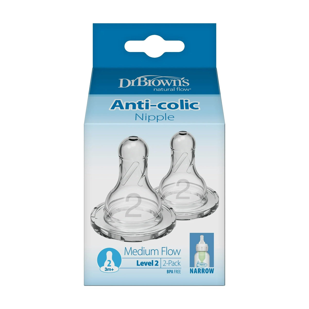 Dr. Brown's Natural Flow Level 2 Narrow Nipple (3m+) - Set of 2