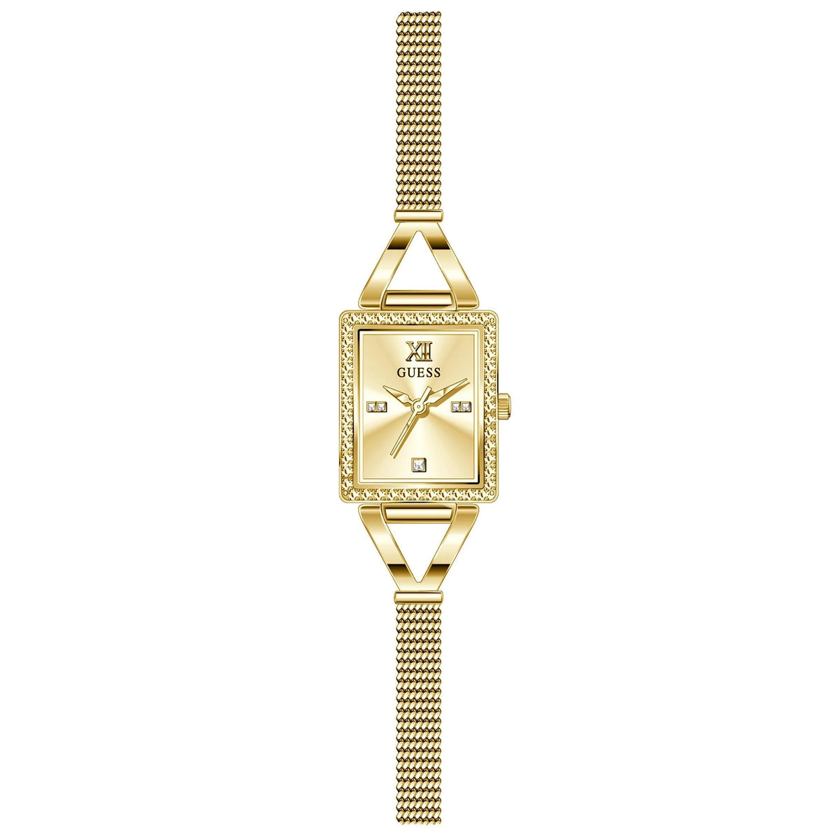 GUESS US Women's Gold-Tone Mesh Analog Watch, one
