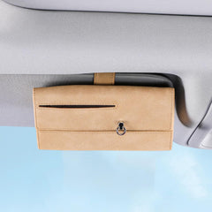 ECVV Car Sunglass Case, Car Visor Sunglasses Holder with Hidden Magnetic Closure, Car Interior Eyeglasses Box, Extra Storage Sleeve, Glasses Clip Protective Storage Car Accessories to All Car-Beige