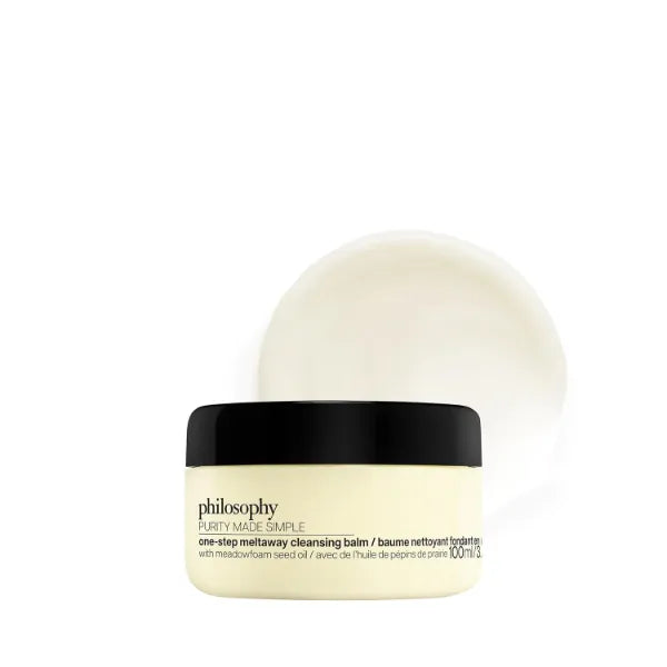 philosophy purity one-step meltaway cleansing balm with hydrating glycerin, removes stubborn makeup & impurities with nourishing meadowfoam seed oil