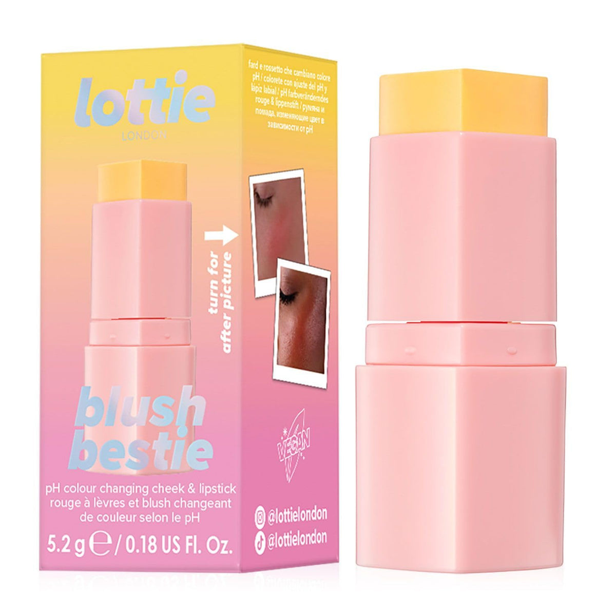 Lottie LONDON PH Blush Bestie - Lip and Cheek stick duo, yellow to pink blush - 5.2g