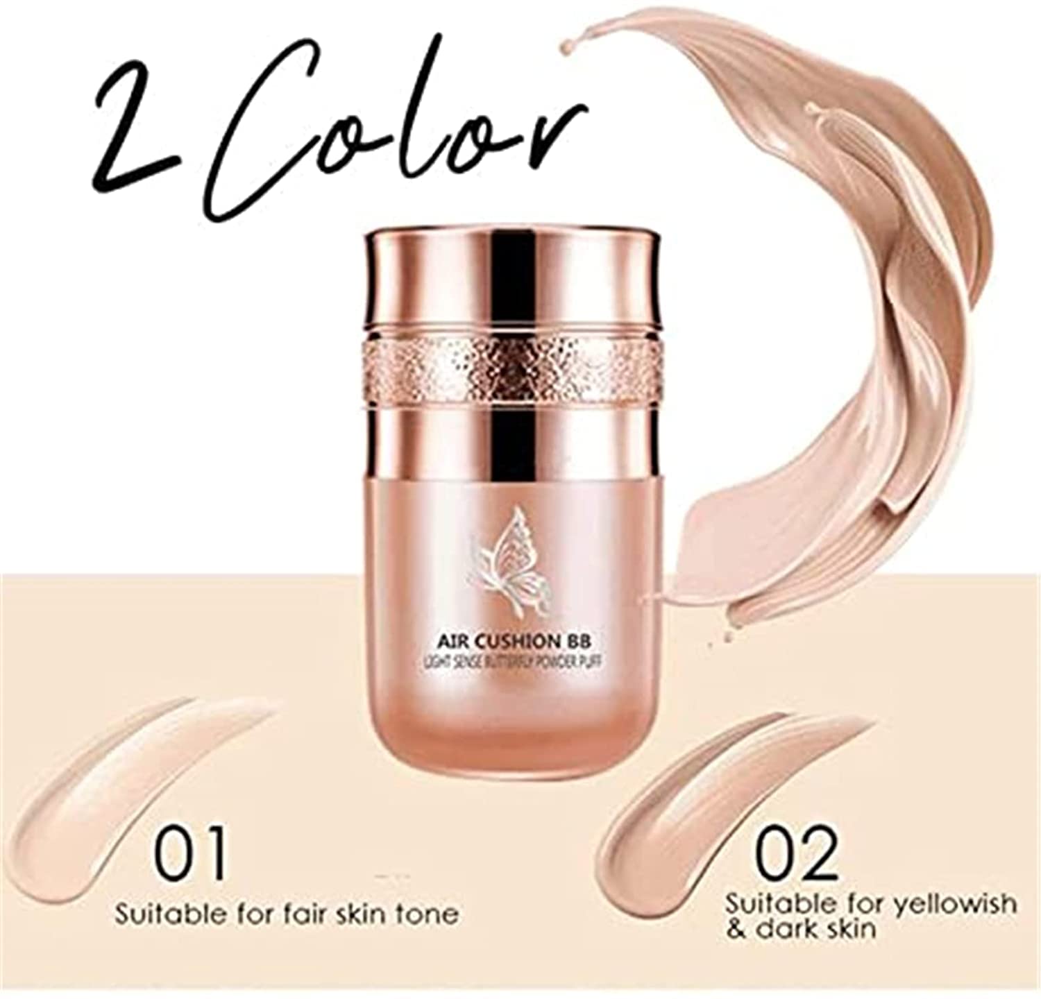 Butterfly Cushion BB Cream Moisturizing Concealer Makeup Base Primer BB Hydrating Liquid Foundation,Long-Lasting Face Make Up for All Skin Types (Lvory White)