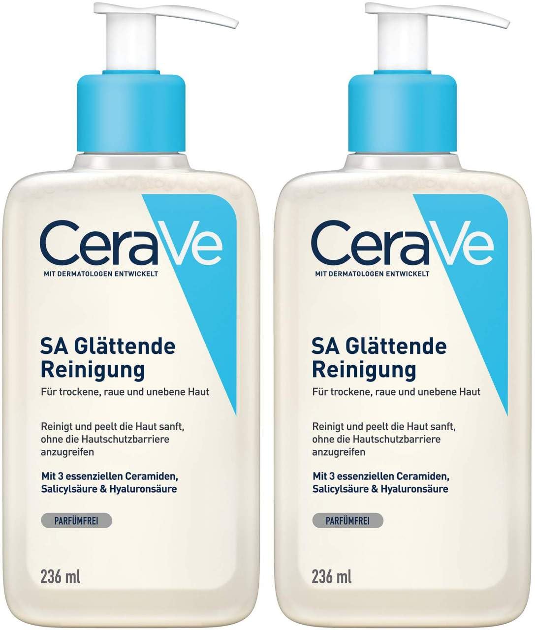 CeraVe SA Smoothing Cleansing for Face and Body, for Dry, Rough and Uneven Skin, with Hyaluron, Salicylic Acid and 3 Essential Ceramides, 2 x 236 ml