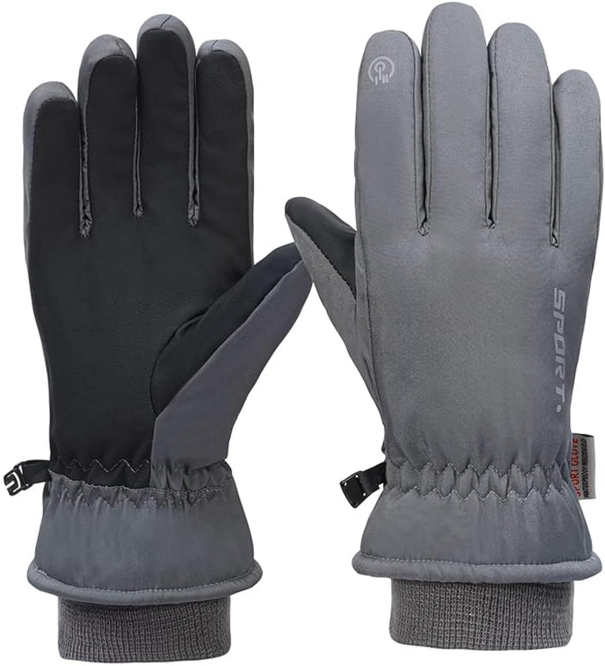 Winter Ski Gloves, Waterproof Touchscreen Snowboard Gloves, Windproof Warm Snow Gloves for Mens, Womens, Skiing, Snowboarding, Running and Cycling, One Size - Grey
