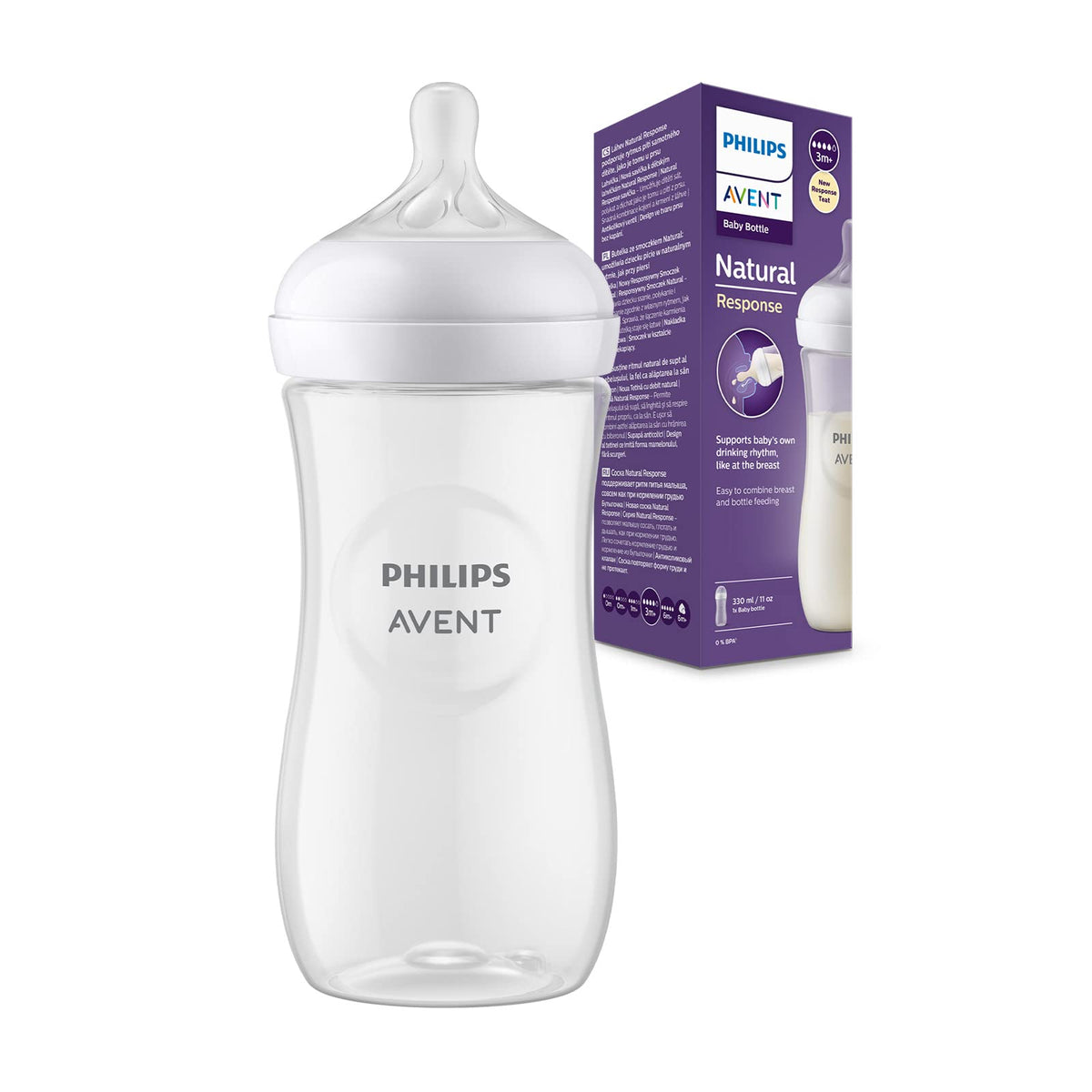 AVENT Philips Natural Response Baby Feeding Bottle - 330ml Baby Milk Bottle, BPA Free for Babies with 3M+ Teat (Model SCY906/01) (Pack of 1)