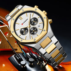 CURREN Watch Men's Quartz Luxury Luminous Wrist Watch With Stainless Steel Chronograph watch For Men 8440 (TETON WHITE)