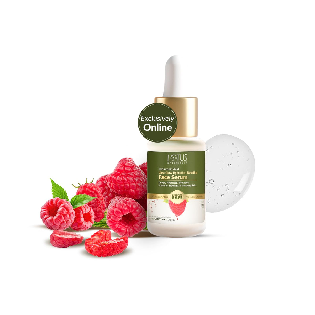 Lotus Botanicals Hyaluronic Acid & Raspberry Ultra Glow & Hydration Boosting Serum for All Skin Types, Paraben & Sulphate Free - 14ml