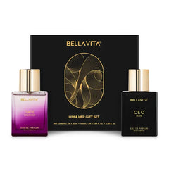 BellaVita Luxury CEO Man & Date Woman Eau de Parfum Gift Set – 2 × 50 ml Liquid Perfumes with Lemon, Lavender & Pink Pepper – Floral, Fruity & Woody Long-Lasting Fragrance for Men & Women