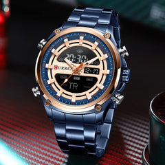 CURREN - Men's Wristwatch - Electronic, Double Movement Quartz Lighted - Sporty and Modern Style - Gift for Birthday, Anniversary, Valentine's Day and Special Dates., Blue