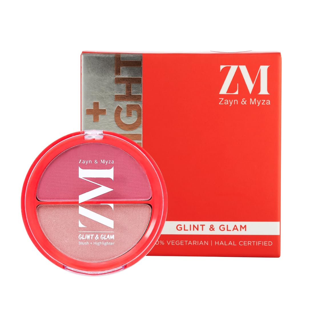 Zayn & Myza - Glint & Glam Blush + Highlighter Face Cream Powder Duo Compact Buildable Illuminating Blusher Highlighter Bronzer Makeup Palette Silky Soft Texture Halal Vegetarian Glow Gam Shade - 8g