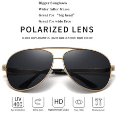 RCXKOOM Big XL Wide Frame Extra Large Polarized Aviator Sunglasses for Big Heads Men Oversized Military Pilot Glasses