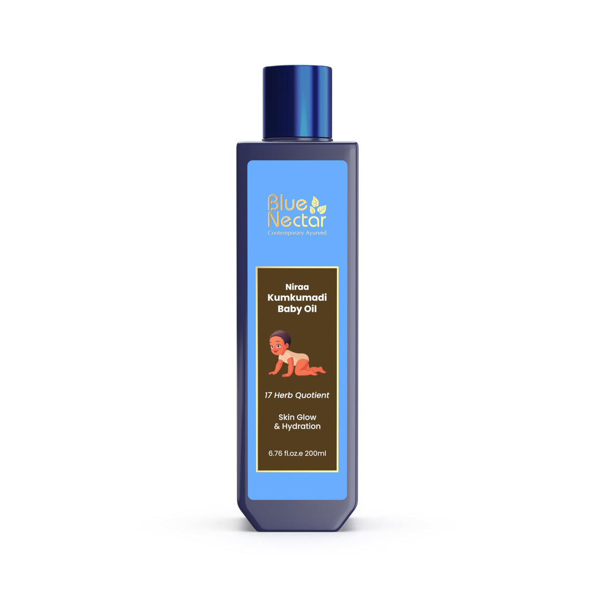 Blue Nectar Baby Oil with Pure Kumkumadi Oil for Glow & Hydration | Ayurvedic Baby Massage Oil for New Born | 100% Natural & Safe Baby Product for Delicate Skin (17 Herbs, 200 ml)