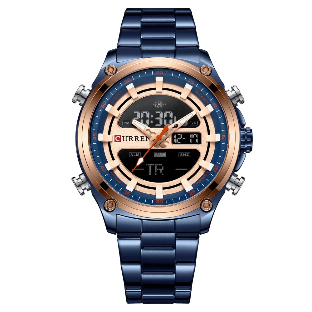 CURREN - Men's Wristwatch - Electronic, Double Movement Quartz Lighted - Sporty and Modern Style - Gift for Birthday, Anniversary, Valentine's Day and Special Dates., Blue