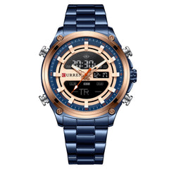 CURREN - Men's Wristwatch - Electronic, Double Movement Quartz Lighted - Sporty and Modern Style - Gift for Birthday, Anniversary, Valentine's Day and Special Dates., Blue