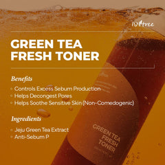 ISNTREE Green Tea Fresh Facial Toner 200ml, 6.76 fl. oz. with Hyaluronic toner 50ml | Deep Moisturizing | Sebum Control | Nourishing | Revitalizing | Hypoallergenic | Dermatologist Tested |