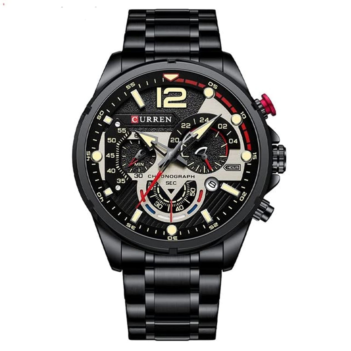 CURREN 8395 Men's Wrist Watch Chronograph Waterproof Sports Brand Luxury Military Style - BLACK
