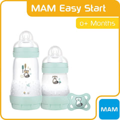 MAM Easy Start Colours of Nature Starter Self Sterilising Anti Colic Starter Set, Non-Shiny Matt Finish Newborn Bottle Set and Soother, Newborn Essentials, Green (Designs May Vary)