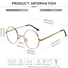 KANASTAL Round Blue Light Blocking Glasses for Men Women, Hippie Style Vintage Shades Small Circle Metal Frame UV400 Sun Glasses