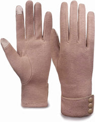 Tomily Womens Touch Screen Phone Fleece Windproof Gloves Winter Warm Wear - Khaki