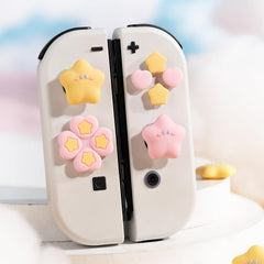 Tazweeq for Nintendo Switch Joystick Cap Cross Button Stickers, Compatible with Nintendo Switch/OLED, Cute Star 3D Soft Silicone ABXY Buttons Sticker Joystick Cover Caps, Star Pink-Yellow