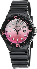 Casio Womens Quartz Watch, Analog Display and Resin Strap Black / Pink / Grey