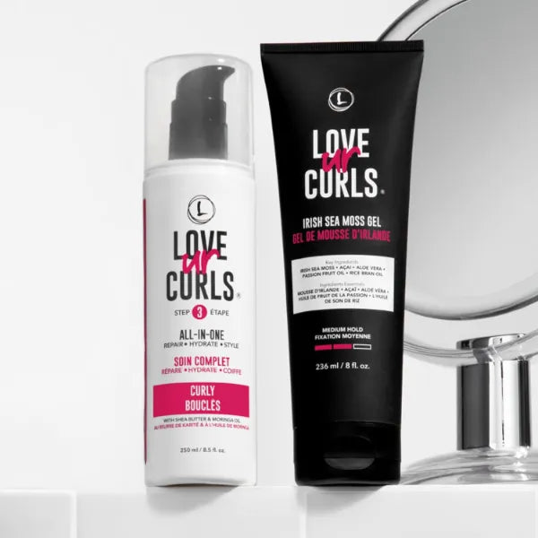 Love Ur Curls All-in-One Curl Cream Styler for Curly Hair and Irish Sea Moss Hair Gel Bundle, Define, Hydrate and Style with Shea Butter, Medium Hold Curl Styling Gel to Reduce Excess Frizz,250ml