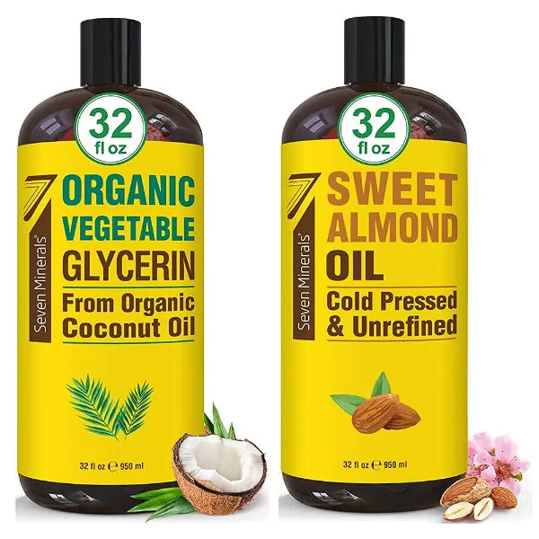 Seven Minerals Organic Vegetable Glycerin & Pure Sweet Almond Oil, 32 Fl Oz Each