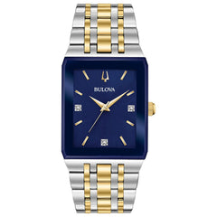 Bulova Men's Modern Quadra Stainless Steel 3-Hand Quartz Watch, Diamond Dial