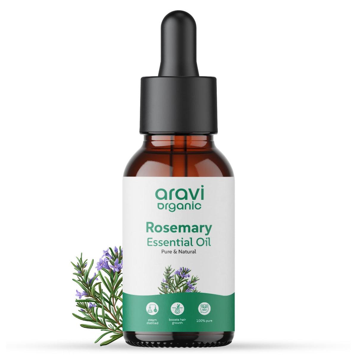 Aravi Organic Rosemary Essential Oil for Hair Growth, Quick Hair Growth for Women and Men - 100% Pure Rosemary Leaves Oil - 30 ml