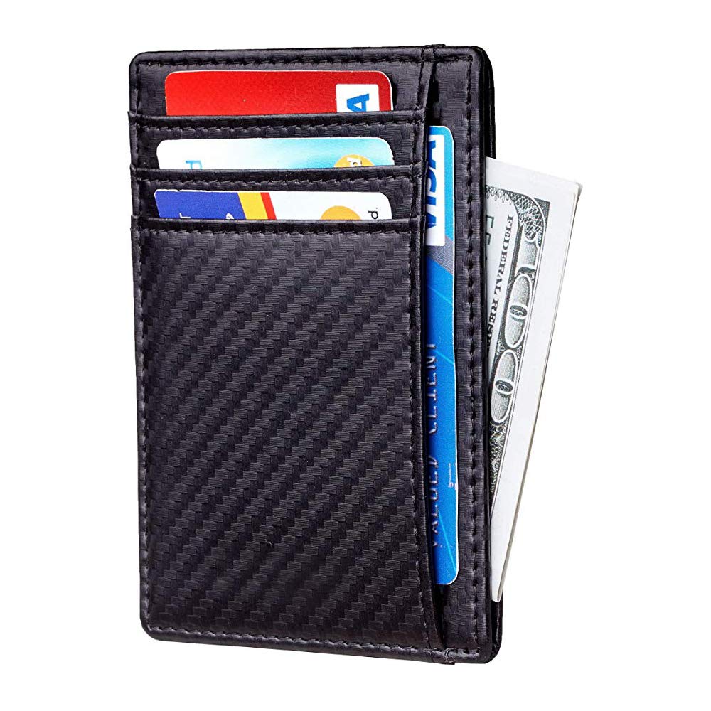Santo Slim Wallet RFID Front Pocket Wallet Minimalist Secure Thin Credit Card Holder Slim Minimalist Front Pocket RFID Blocking Leather Wallets for Men Women - Black