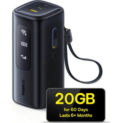 Baseus 4G LTE Mobile Hotspot & 20000mAh 67W Power Bank – 2-in-1 Portable WiFi Router, Global Coverage, No SIM/Contract, Connect 10 Devices, Includes 20GB Data