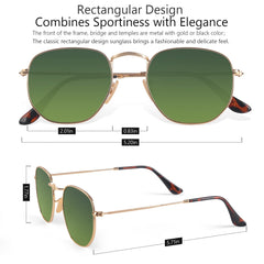 Valensole Sunglasses Metal frame Hexagonal Flat Glass Lens UV400 Protection for Driving Fishing Hiking Golf Outdoor Sport Glasses Sunglasses for Men Women