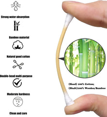 MOCUI Bamboo Cotton Swabs 500 Count - Biodegradable, Double-Tipped & Natural, Wooden Cotton Buds For Ears Makeup or Nails - Double-round Head (500 count)