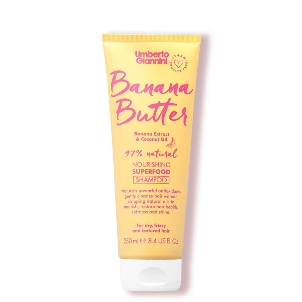 Umberto Giannini Banana Butter Nourishing Superfood Shampoo, Vegan & Cruelty Free Moisturising Formula for Dry, Textured or Frizzy Hair - 250ml