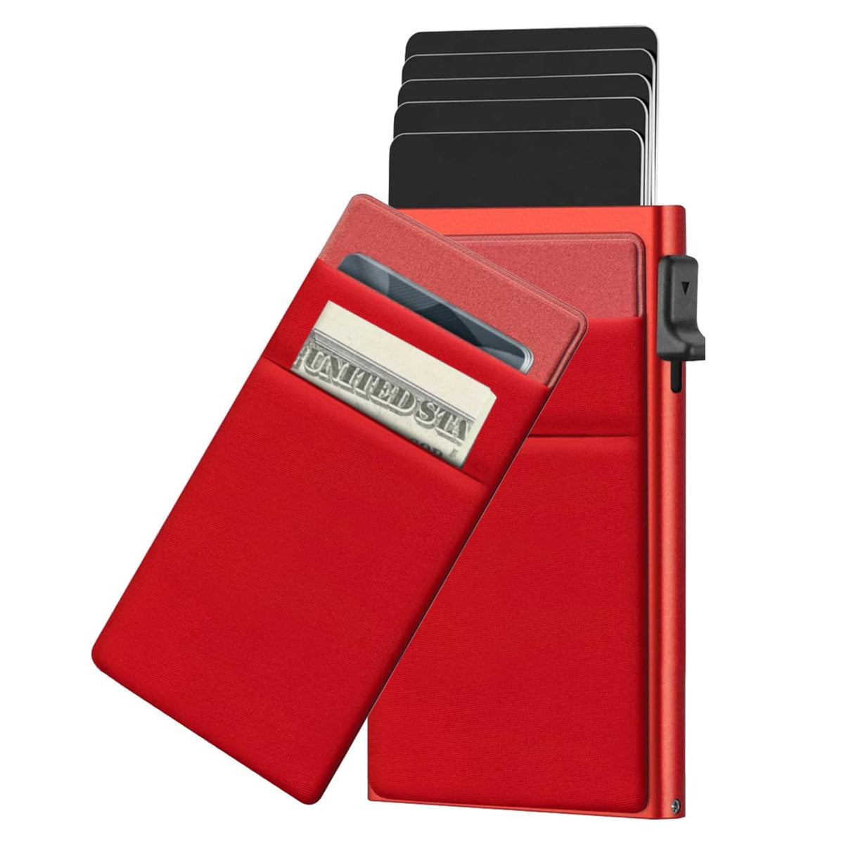 NALACAL Credit Card Holder, Card Holder with Money Pocket Pop Up Wallet, RFID Blocking Slim Wallet, Card Holder Wallet, Contactless Card Protector, Bank Card Case Holds 5 Cards and Notes, Red