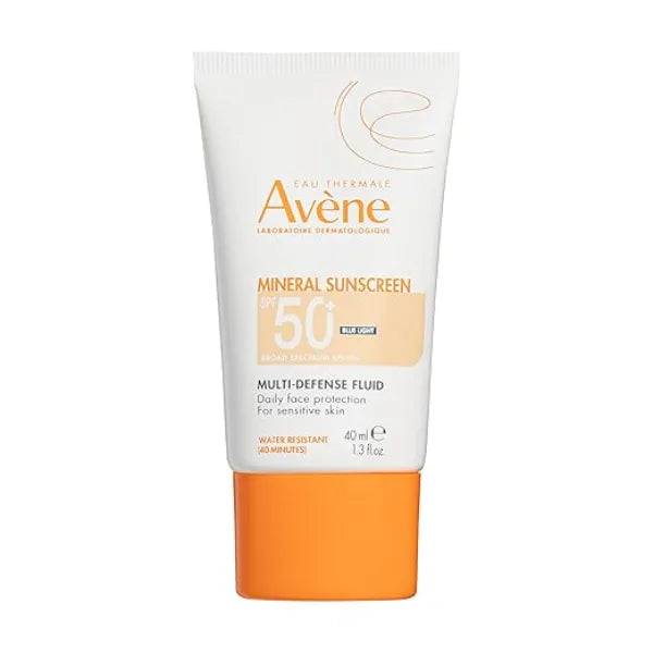 Avène Mineral Sunscreen Multi Defense Fluid Tinted SPF 50+, Clean Formula Sunscreen for Sensitive Skin, Reef Friendly, Natural Tint, Non Whitening, Antioxidant Protection, 1.3 Fl Oz