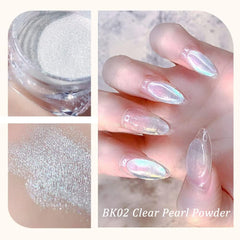 Pretty Diva Pearl Nail Powder - 2 Colors Chrome Nail Powder Ice Transparent Aurora Chrome Nail Powder, High Gloss Pearlescent Iridescent Glitters Powder Metallic Pigment for Nails
