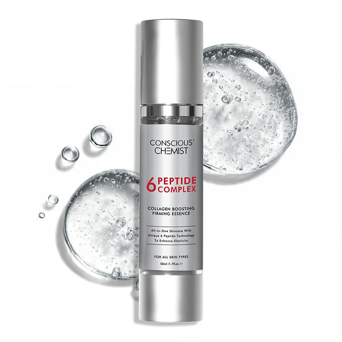 Conscious Chemist 6 Peptide Serum for Face | 50ml | Complex Collagen Boosting Firming Essence for Face, Niacinamide & Hyaluronic Face Serum, Reduce Fine Lines, Wrinkles, Face Serum for Men & Women