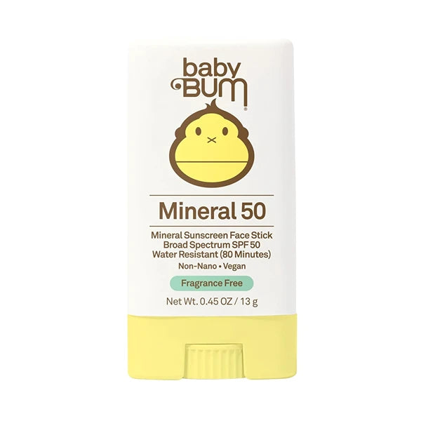 Sun Bum Baby Bum Mineral SPF 50 Sunscreen Stick 0.45 oz – Broad Spectrum UVA/UVB Face & Body Protection, Unscented for Sensitive Skin, Reef-Safe (No Octinoxate & Oxybenzone), Travel Size