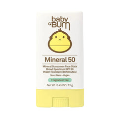 Sun Bum Baby Bum Mineral SPF 50 Sunscreen Stick 0.45 oz – Broad Spectrum UVA/UVB Face & Body Protection, Unscented for Sensitive Skin, Reef-Safe (No Octinoxate & Oxybenzone), Travel Size